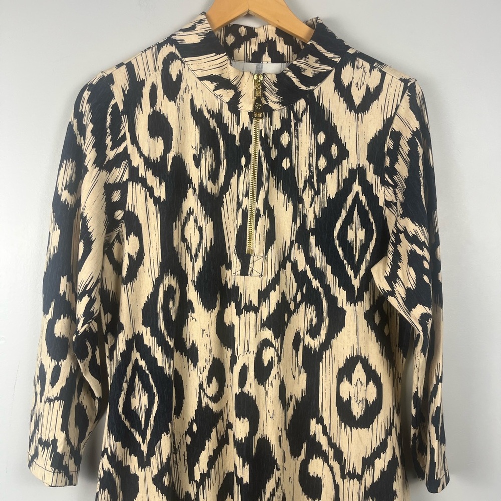 Spartina 449 Nora Half-Zip  maxi-length dress size large navy tan printed - Picture 2 of 8
